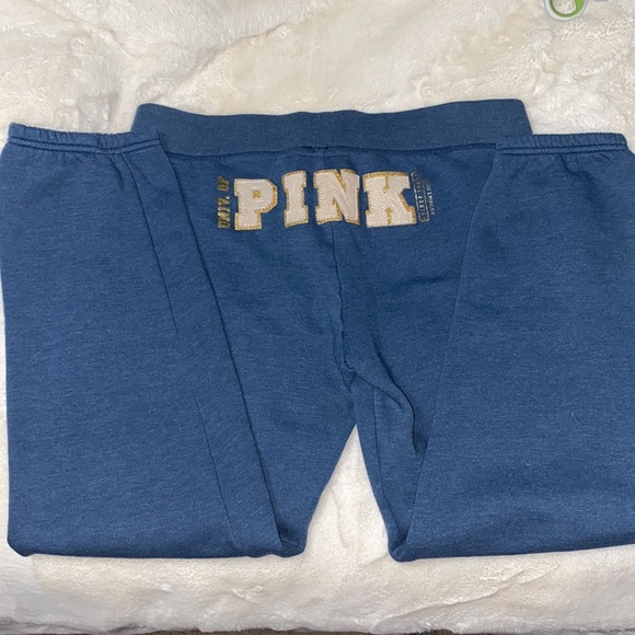 VICTORIA’s SECREt PINK 2007 Blue Sweatpants Gold Cream Patch Logo Back MEDIUM - Picture 5 of 16